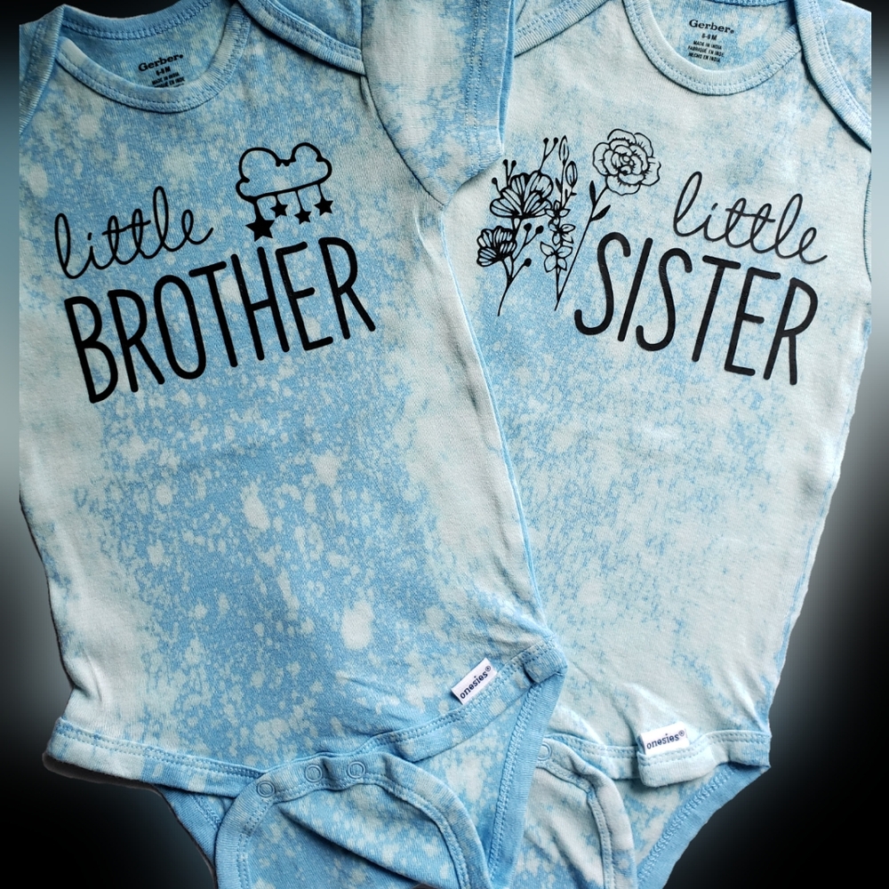 Blue Little Brother and Little Sister Onesies
